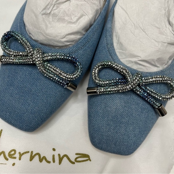 Anthropologie Guillermina Blue Denim Bow Flats NIB - Picture 1 of 7